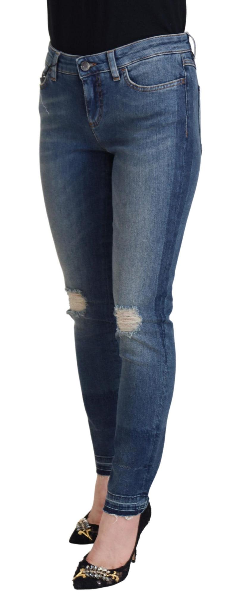 Dolce & Gabbana Blue Washed Tattered Denim Jeans for Women