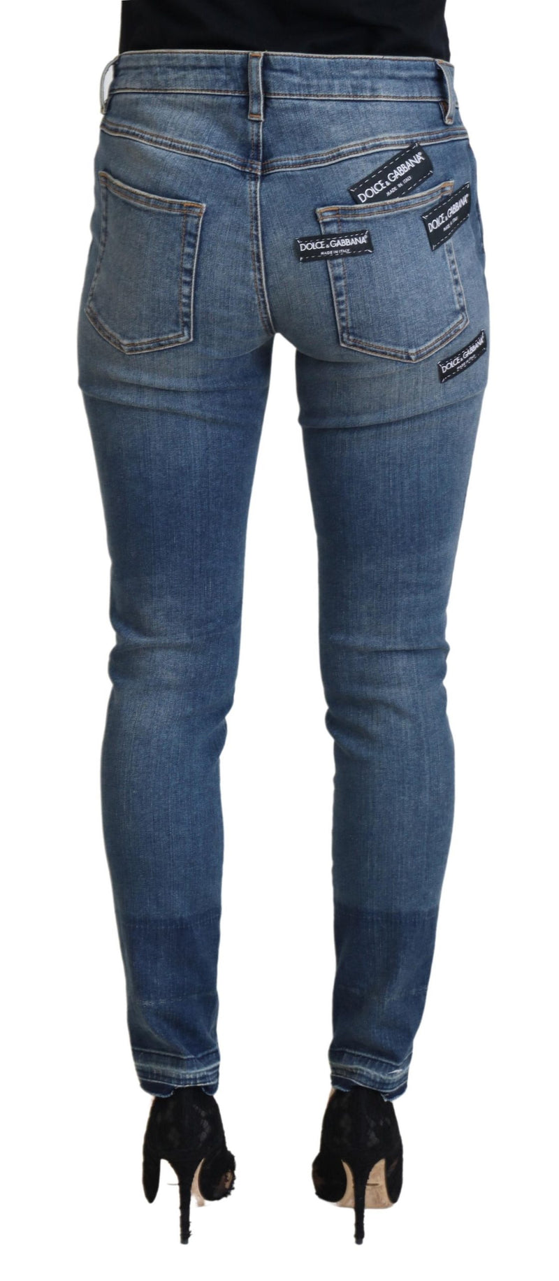Dolce & Gabbana Blue Washed Tattered Denim Jeans for Women