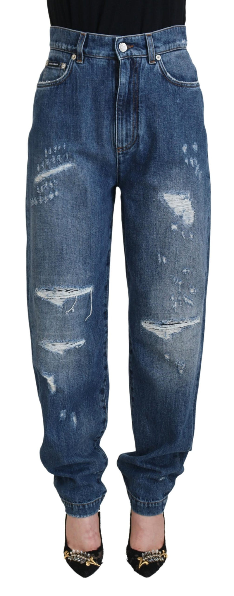 Dolce & Gabbana Blue Washed Tattered Denim Jeans