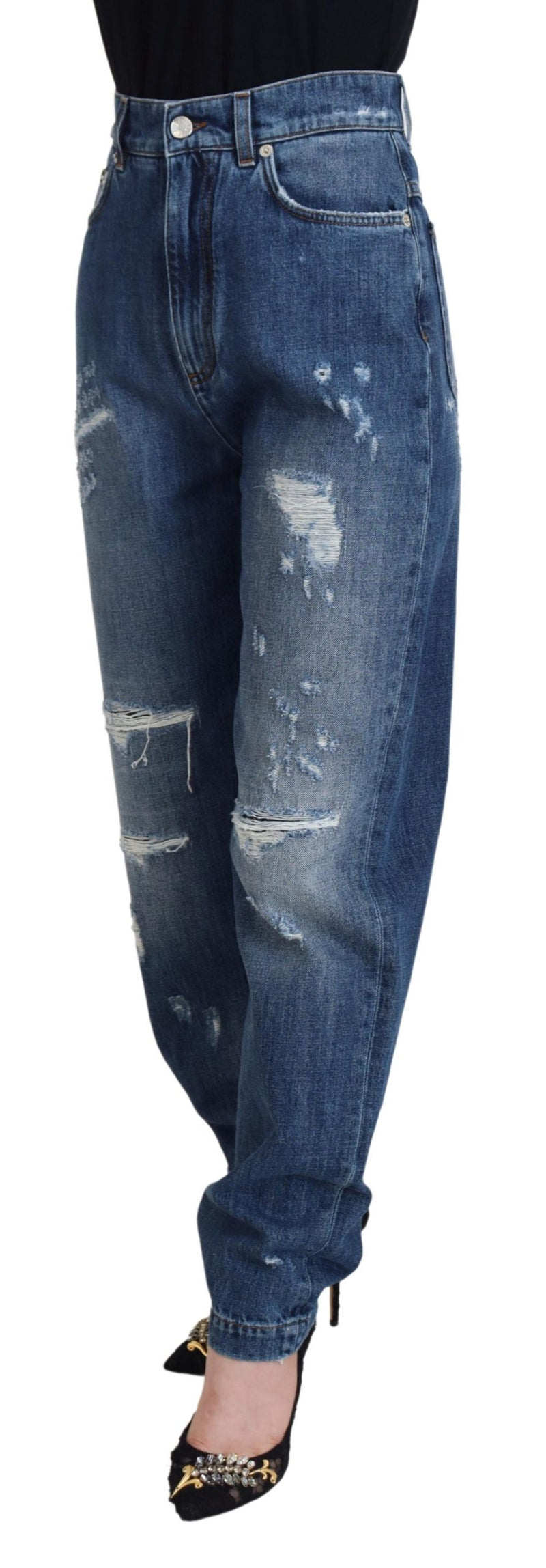 Dolce & Gabbana Blue Washed Tattered Denim Jeans
