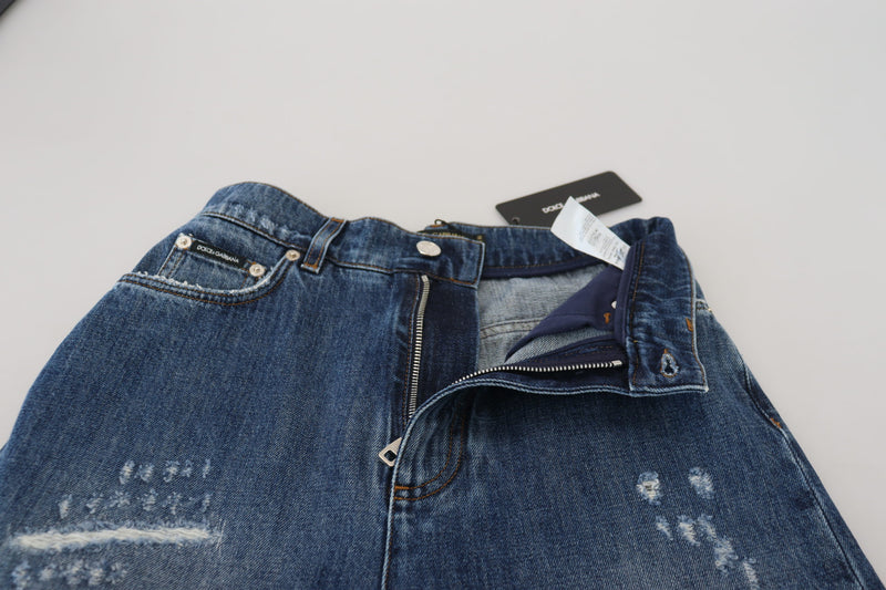 Dolce & Gabbana Blue Washed Tattered Denim Jeans