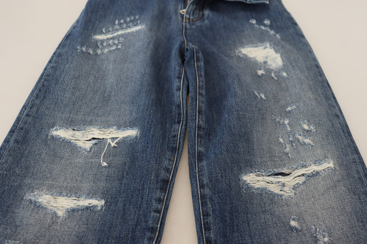 Dolce & Gabbana Blue Washed Tattered Denim Jeans