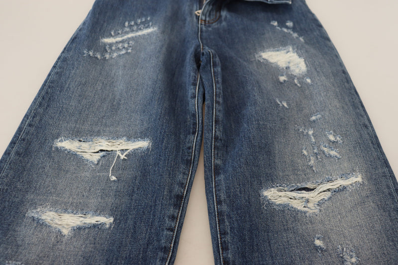 Dolce & Gabbana Blue Washed Tattered Denim Jeans