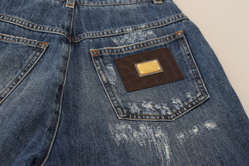 Dolce & Gabbana Blue Washed Tattered Denim Jeans