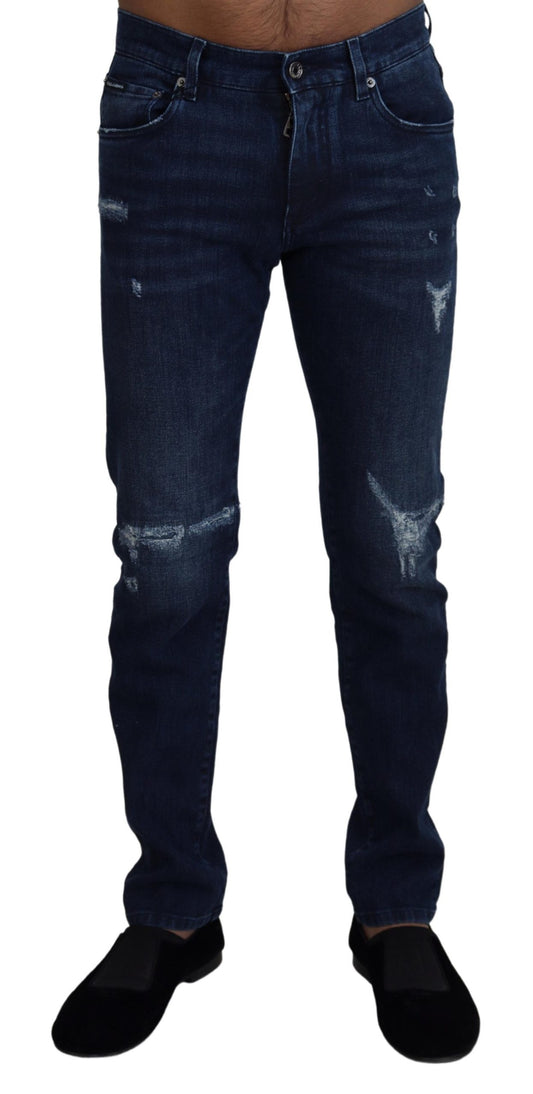 Dolce & Gabbana blauwe, smalle, versleten spijkerbroek van katoen