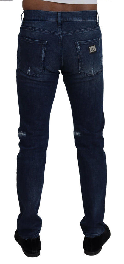 Dolce & Gabbana blauwe, smalle, versleten spijkerbroek van katoen