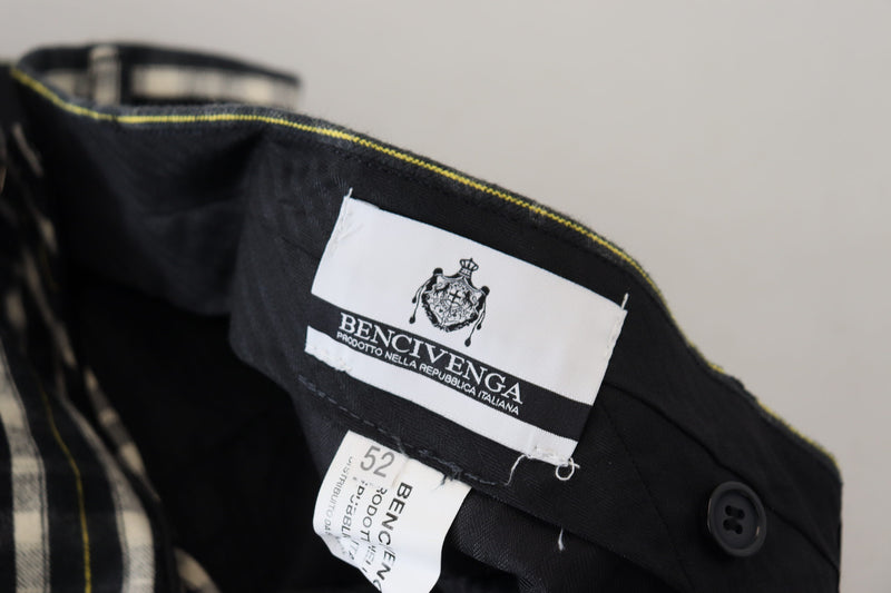 Pantalon décontracté en coton à carreaux noirs BENCIVENGA
