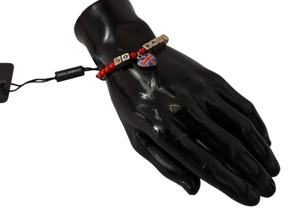 Bracelet Dolce & Gabbana en perles rouges et bleues avec le drapeau DG LOVES LONDON