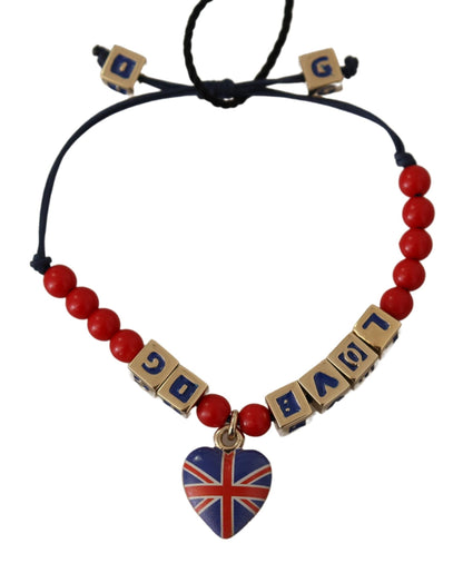Bracelet Dolce & Gabbana en perles rouges et bleues avec le drapeau DG LOVES LONDON