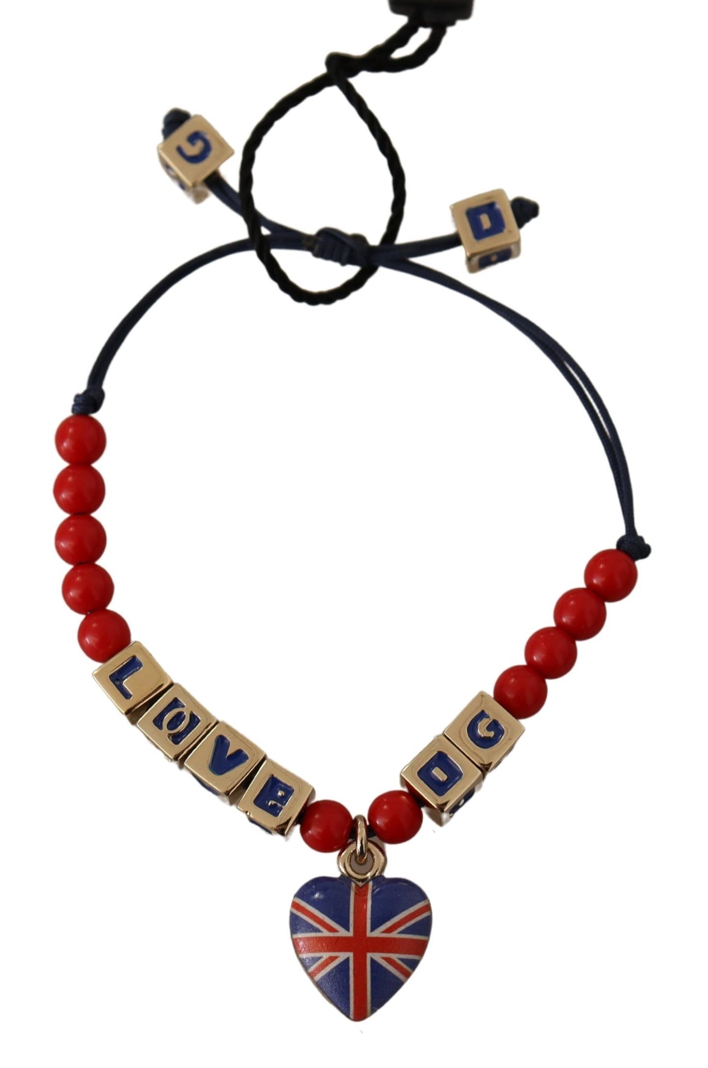 Bracelet Dolce & Gabbana en perles rouges et bleues avec le drapeau DG LOVES LONDON