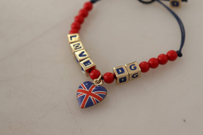 Bracelet Dolce & Gabbana en perles rouges et bleues avec le drapeau DG LOVES LONDON