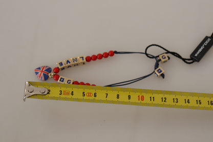 Bracelet Dolce & Gabbana en perles rouges et bleues avec le drapeau DG LOVES LONDON