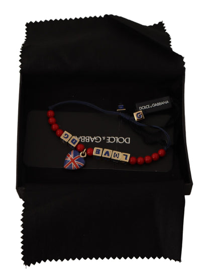 Bracelet Dolce & Gabbana en perles rouges et bleues avec le drapeau DG LOVES LONDON