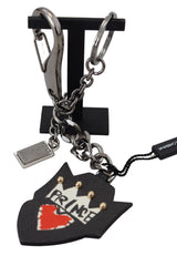 Porte-clés Dolce &amp; Gabbana en laiton argenté avec logo Black Prince Studs