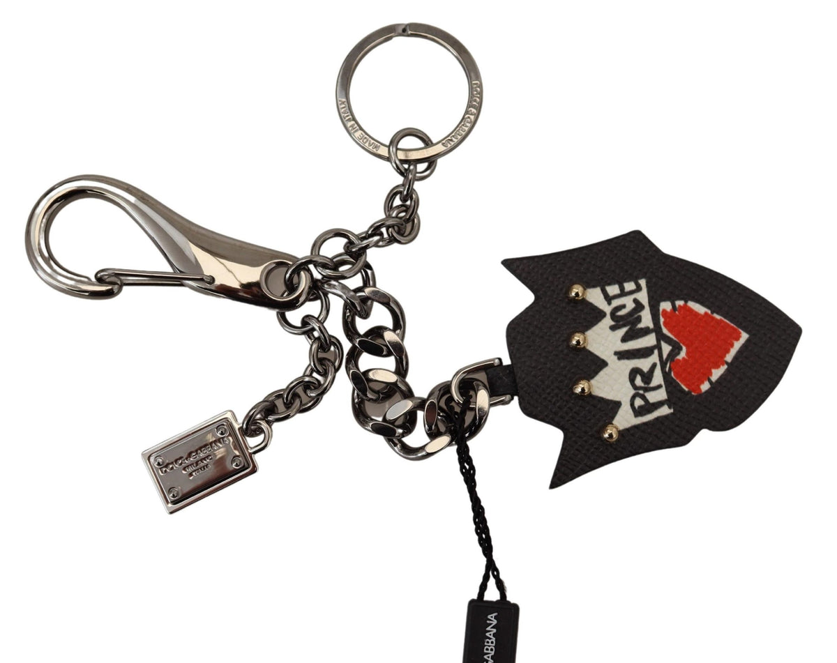 Porte-clés Dolce &amp; Gabbana en laiton argenté avec logo Black Prince Studs