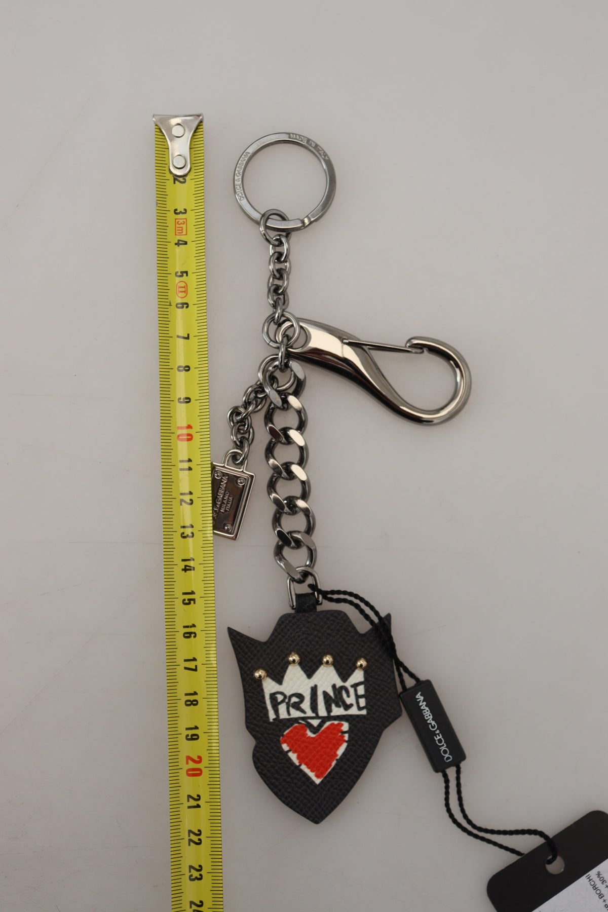 Porte-clés Dolce &amp; Gabbana en laiton argenté avec logo Black Prince Studs