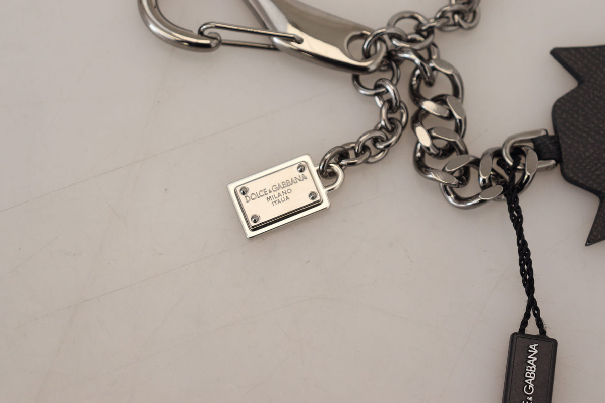Porte-clés Dolce &amp; Gabbana en laiton argenté avec logo Black Prince Studs