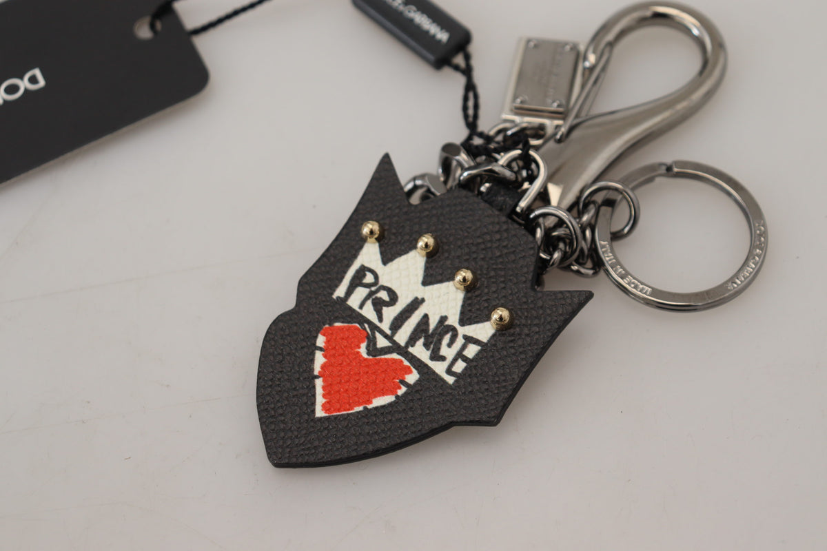 Porte-clés Dolce &amp; Gabbana en laiton argenté avec logo Black Prince Studs