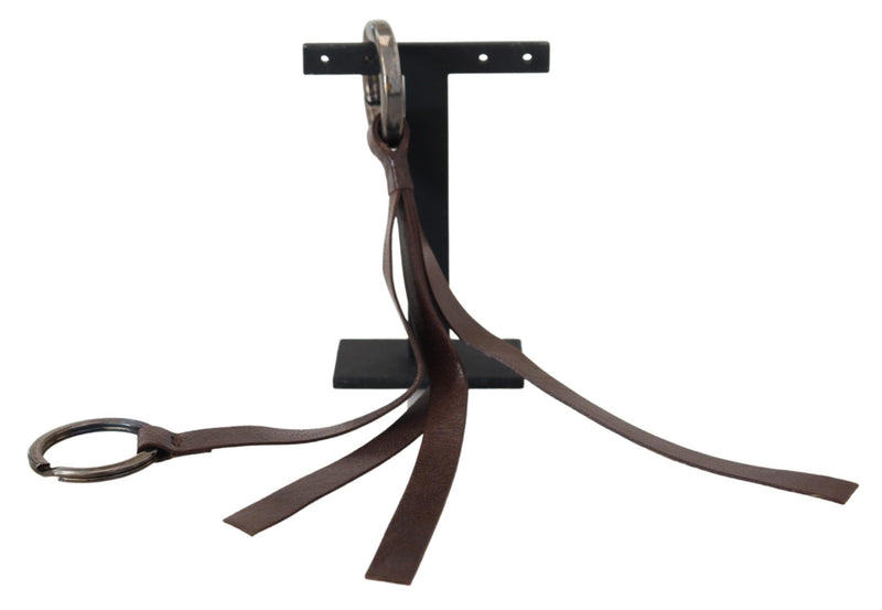 Costume National C’N’C Brown Leather Keyring with Silver Tone Metal