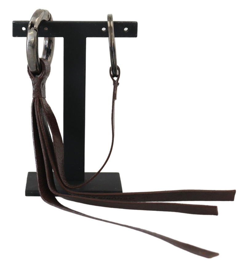 Costume National C’N’C Brown Leather Keyring with Silver Tone Metal