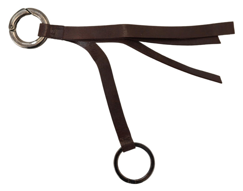 Costume National C’N’C Brown Leather Keyring with Silver Tone Metal
