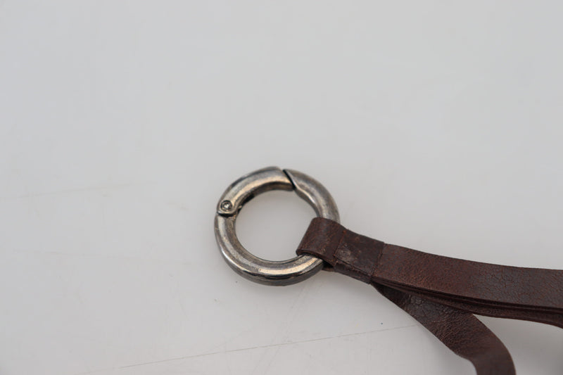 Costume National C’N’C Brown Leather Keyring with Silver Tone Metal