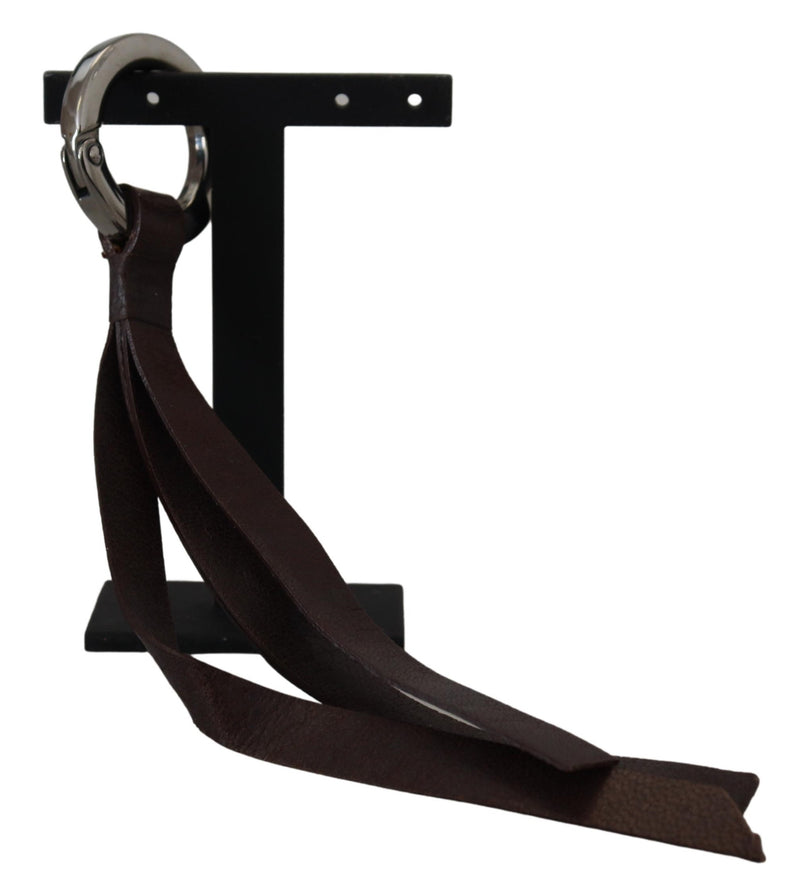 Costume National Brown Leather Keyring with Silver Tone Metal