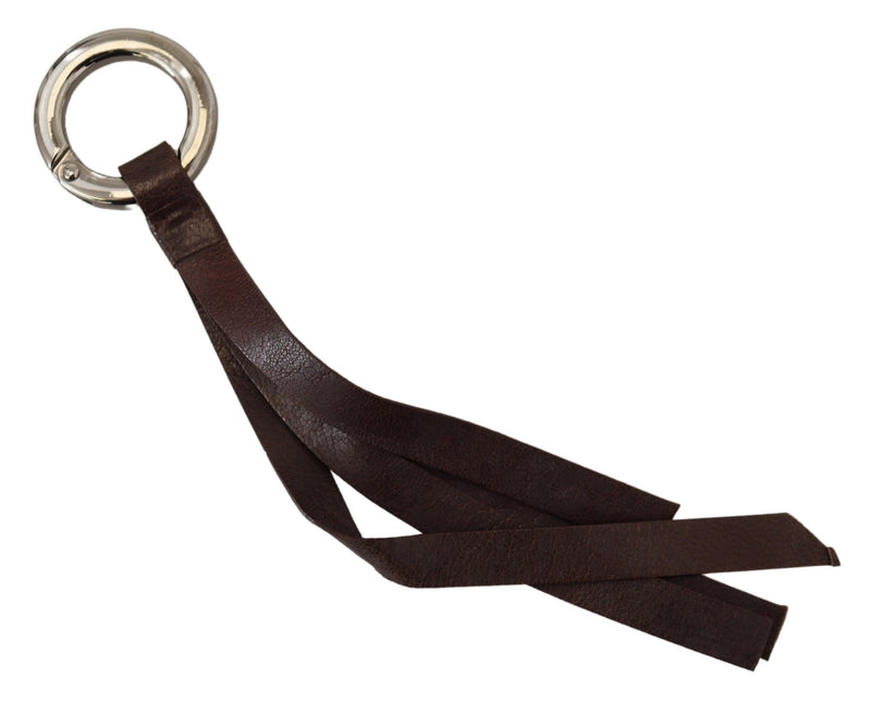 Costume National Brown Leather Keyring with Silver Tone Metal