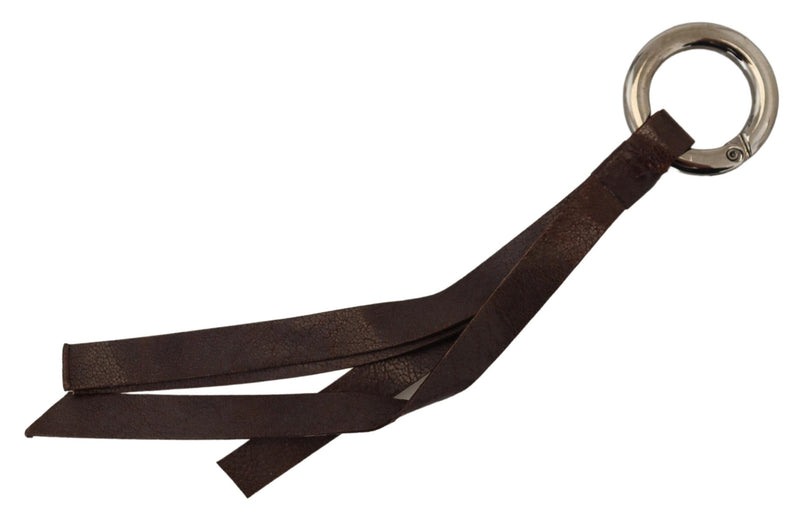 Costume National Brown Leather Keyring with Silver Tone Metal