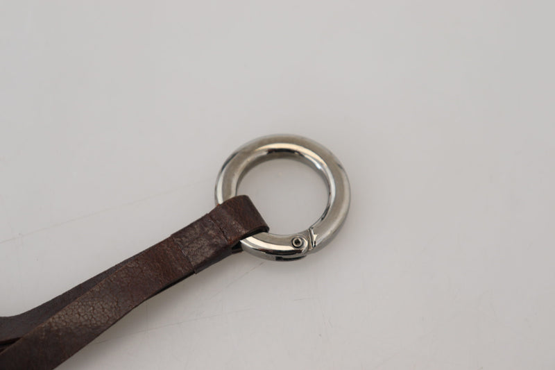 Costume National Brown Leather Keyring with Silver Tone Metal