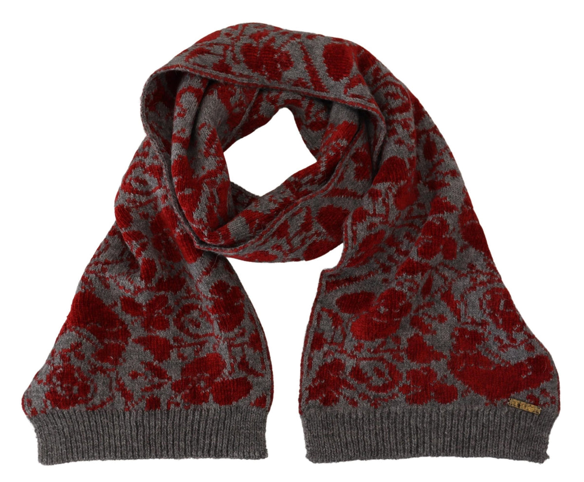 GF Ferre Red Grey Knitted Wrap Warmer Women's Shawl Scarf