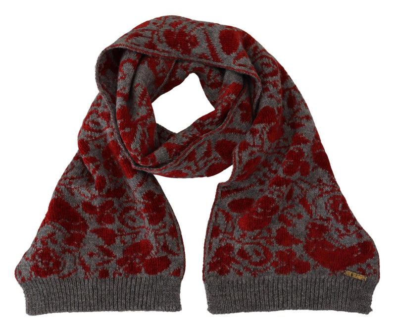 GF Ferre Red Grey Knitted Wrap Warmer Women's Shawl Scarf