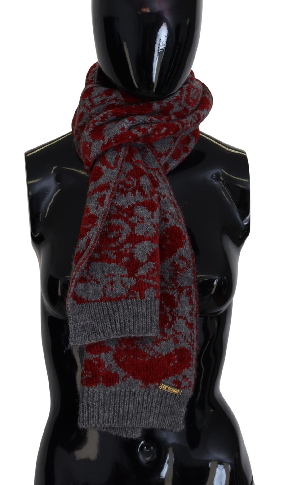 GF Ferre Red Grey Knitted Wrap Warmer Women's Shawl Scarf