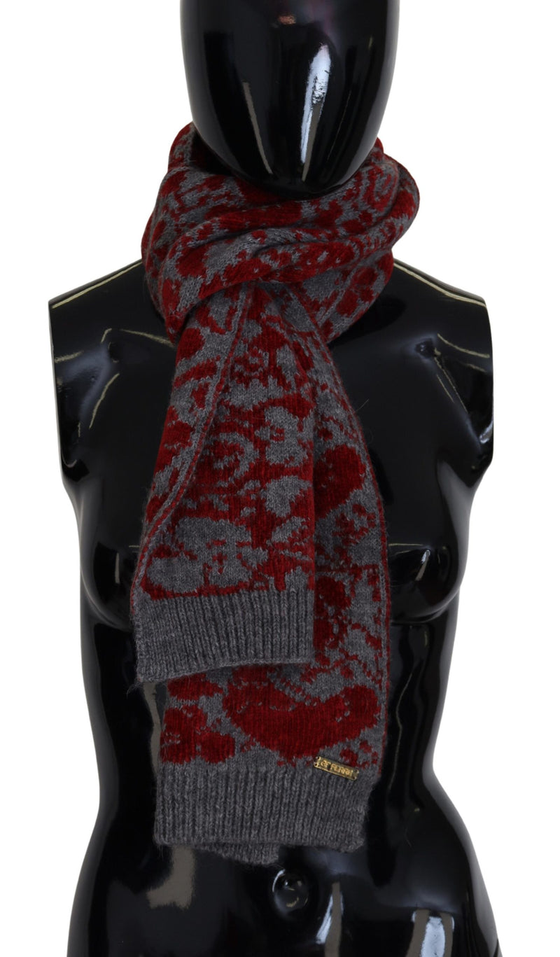GF Ferre Red Grey Knitted Wrap Warmer Women's Shawl Scarf