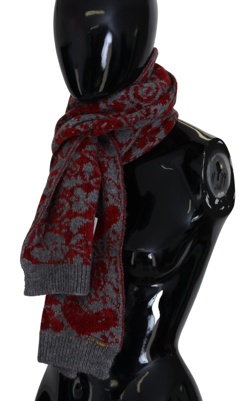 GF Ferre Red Grey Knitted Wrap Warmer Women's Shawl Scarf