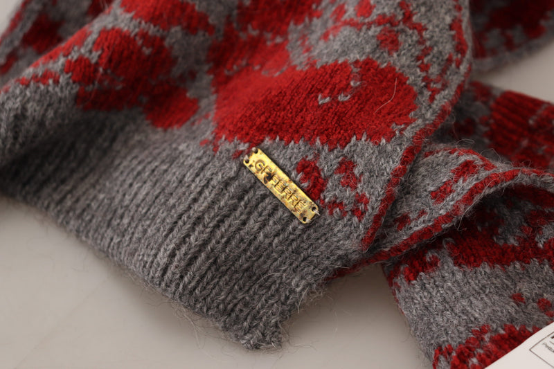 GF Ferre Red Grey Knitted Wrap Warmer Women's Shawl Scarf