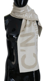 Costume National Écharpe Wrap Chaud Logo Beige Blanc