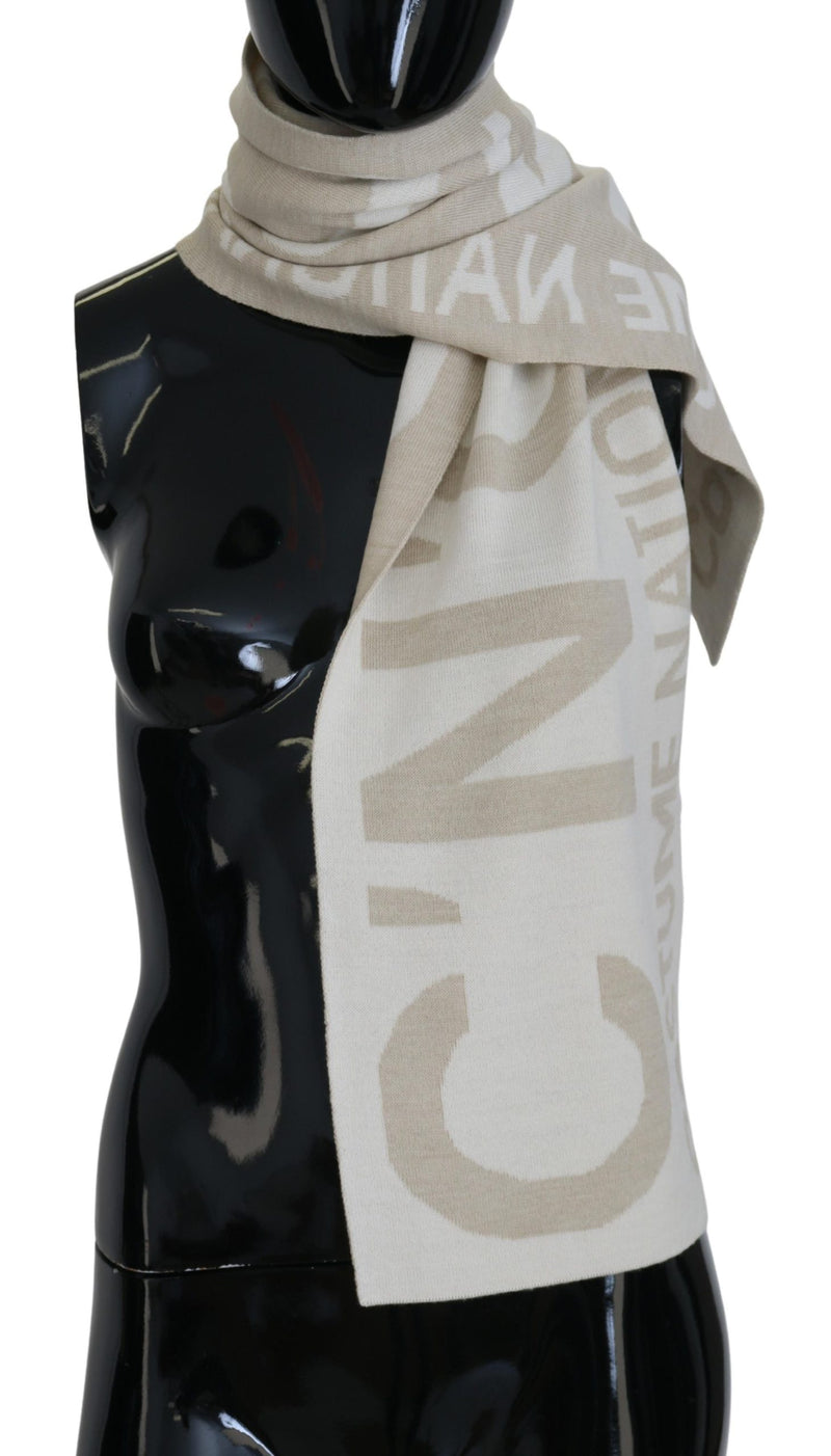 Costume National Écharpe Wrap Chaud Logo Beige Blanc