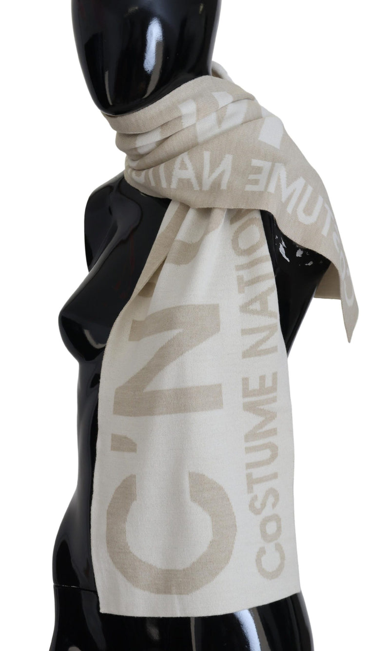 Costume National Écharpe Wrap Chaud Logo Beige Blanc