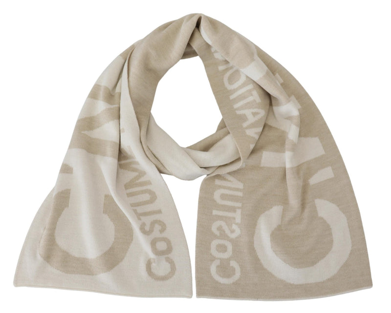 Costume National Écharpe Wrap Chaud Logo Beige Blanc