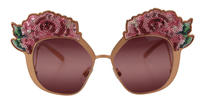Dolce & Gabbana DG2202 Pink Gold Rose Sequin Embroidery Sunglasses