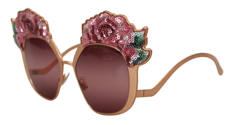 Dolce & Gabbana DG2202 Pink Gold Rose Sequin Embroidery Sunglasses