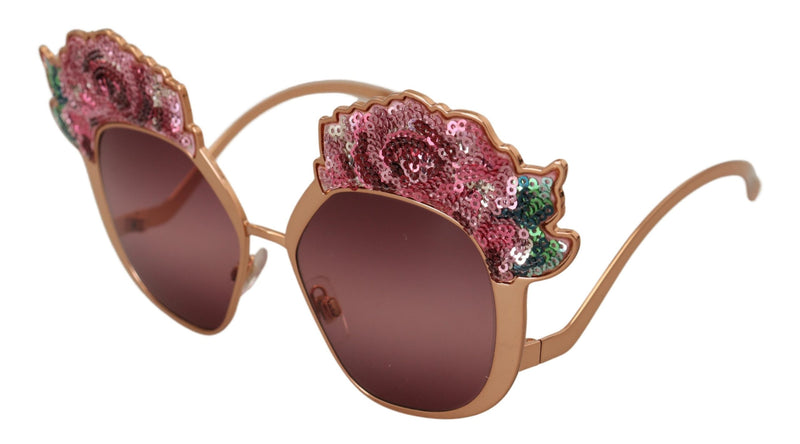 Dolce & Gabbana DG2202 Pink Gold Rose Sequin Embroidery Sunglasses