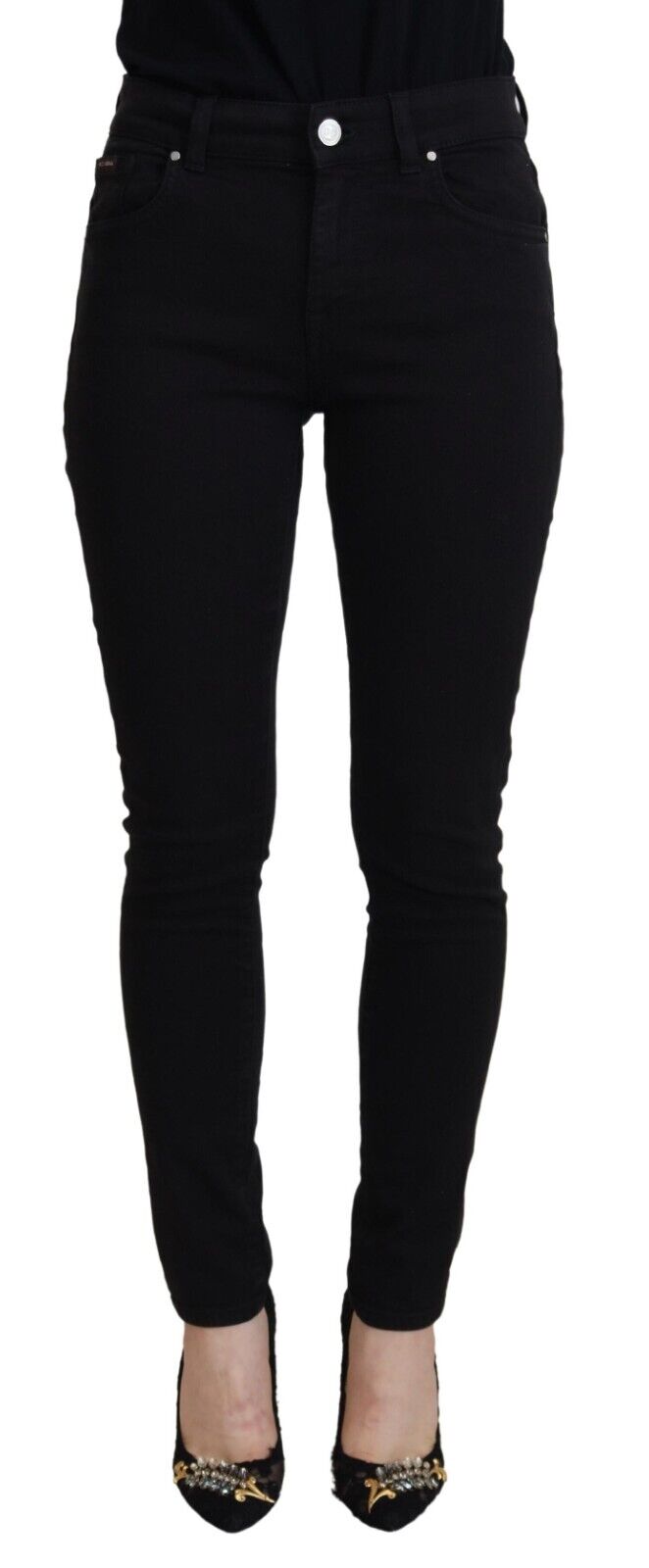 Dolce & Gabbana Jean en Denim Noir Taille Haute Femme