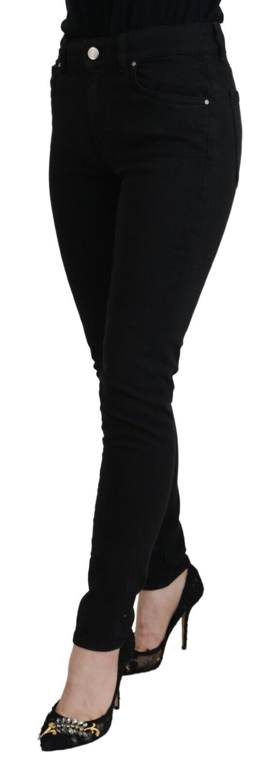 Dolce & Gabbana Jean en Denim Noir Taille Haute Femme