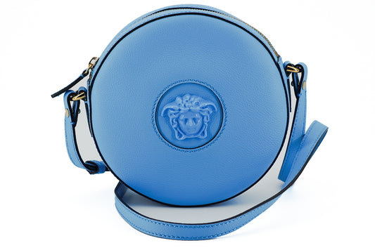 Versace Chic Blauwe Leren Ronde Schoudertas