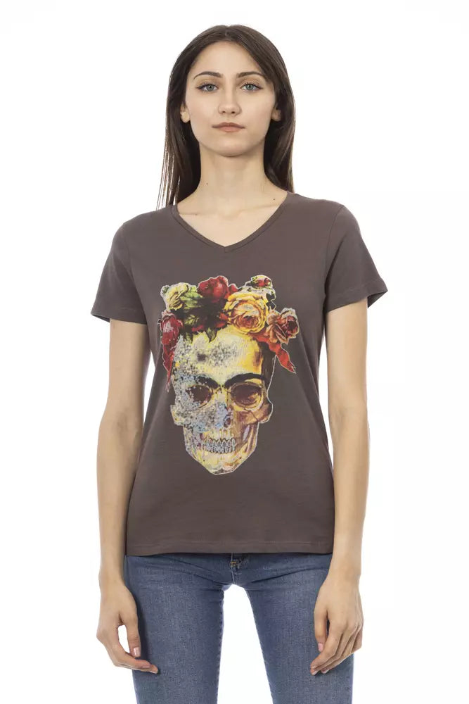 Trussardi Action Top Femme en Coton Marron - T-Shirt Chic à Col V