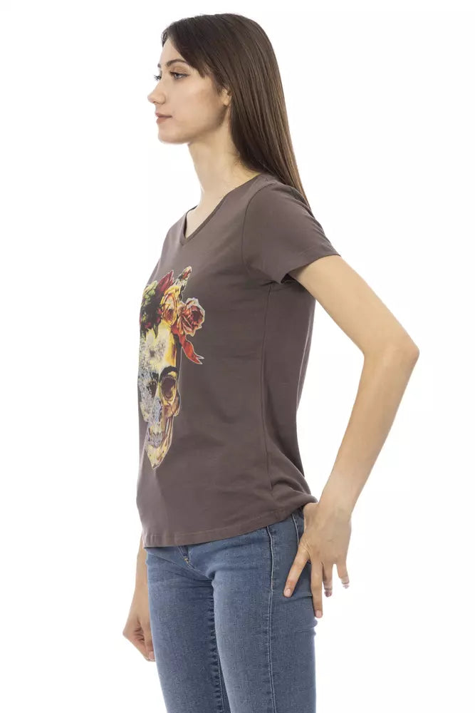Trussardi Action Top Femme en Coton Marron - T-Shirt Chic à Col V