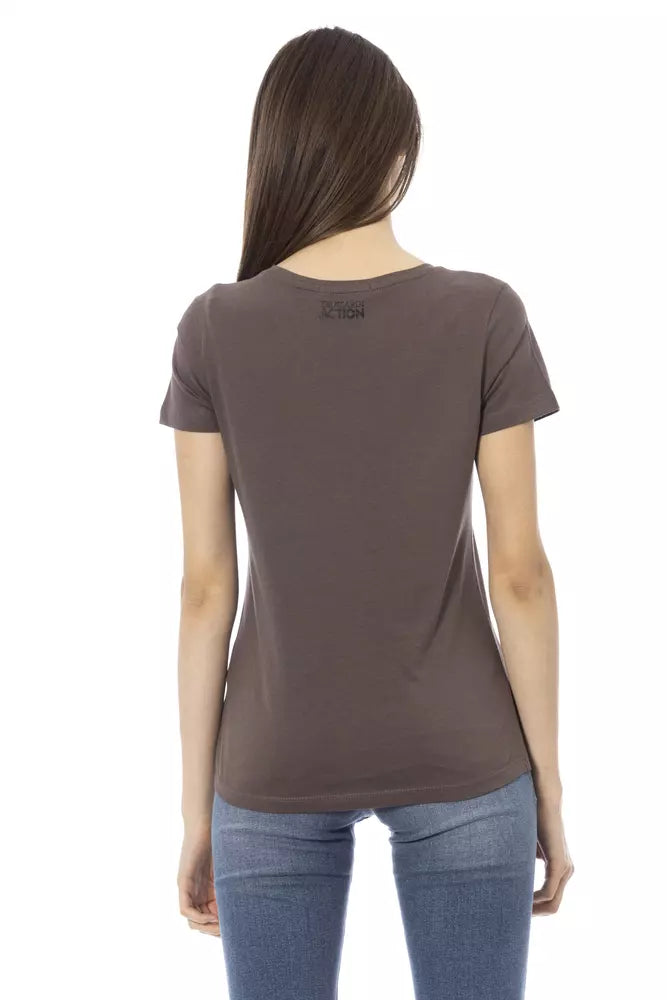 Trussardi Action Top Femme en Coton Marron - T-Shirt Chic à Col V
