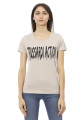 Trussardi Action T-Shirt Femme Beige en Coton - Chic et Polyvalent